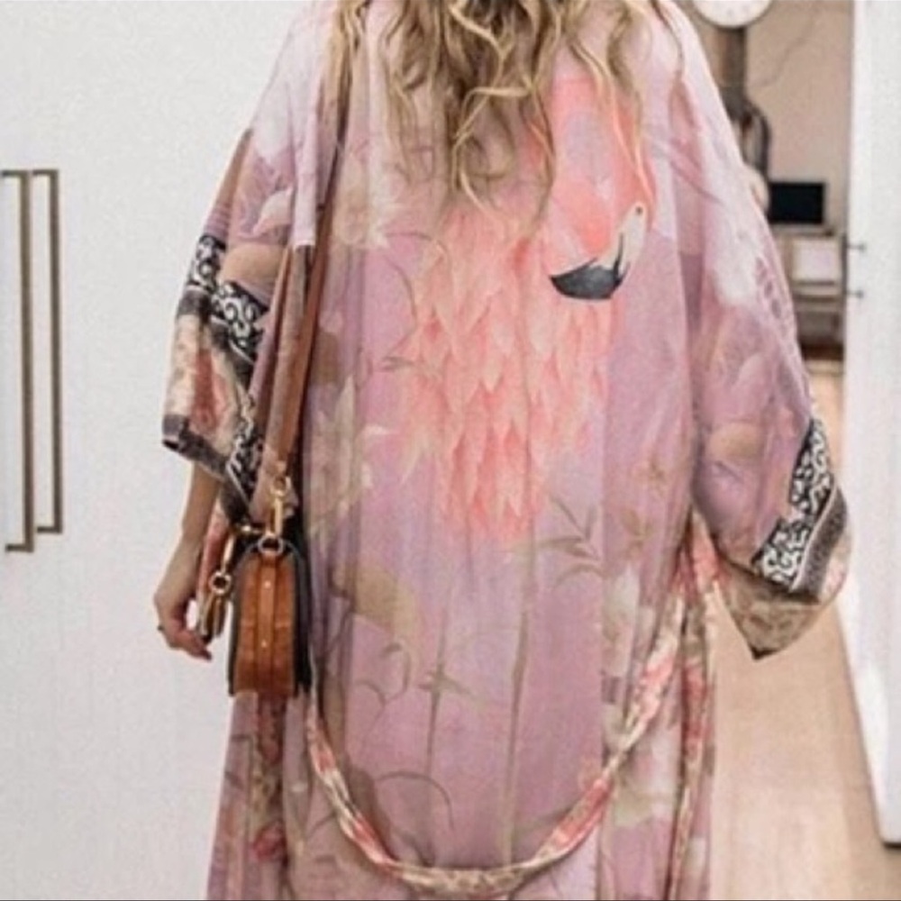 Gypsy Bohemian Kimono Duster In Mauve Pelican, Pink Kimono Robe Beach Duster - Picture 7 of 7